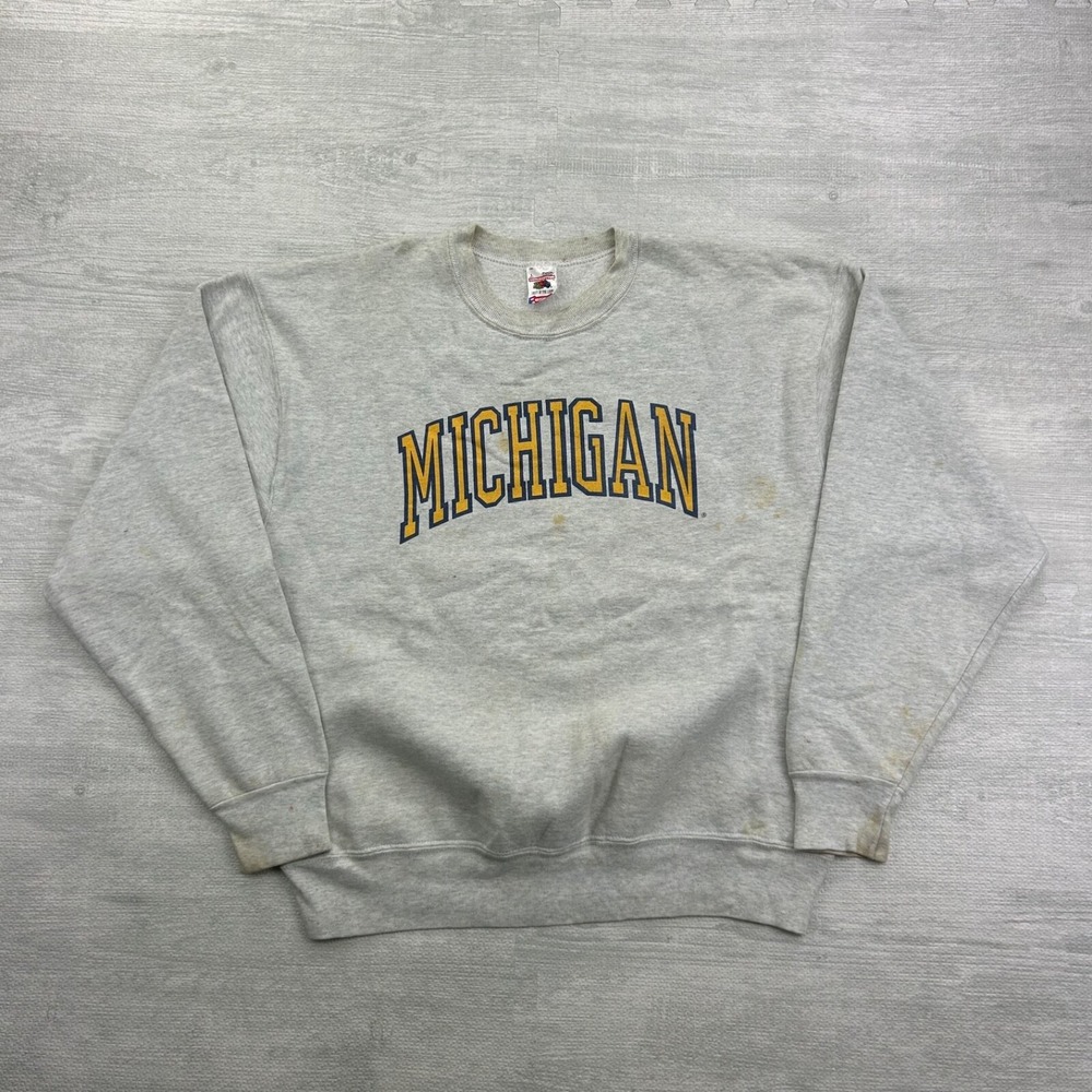 Vintage 90s Michigan Wolverines Sweatshirt Size Large Gray University‎ Crewneck
